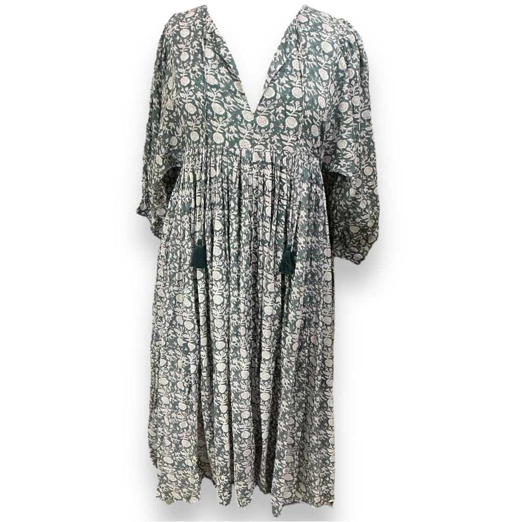 Nwt Dolma Dress Midi Olive Green Xl Cotton Lightweight Cool 3/4 Sleeve Peasant